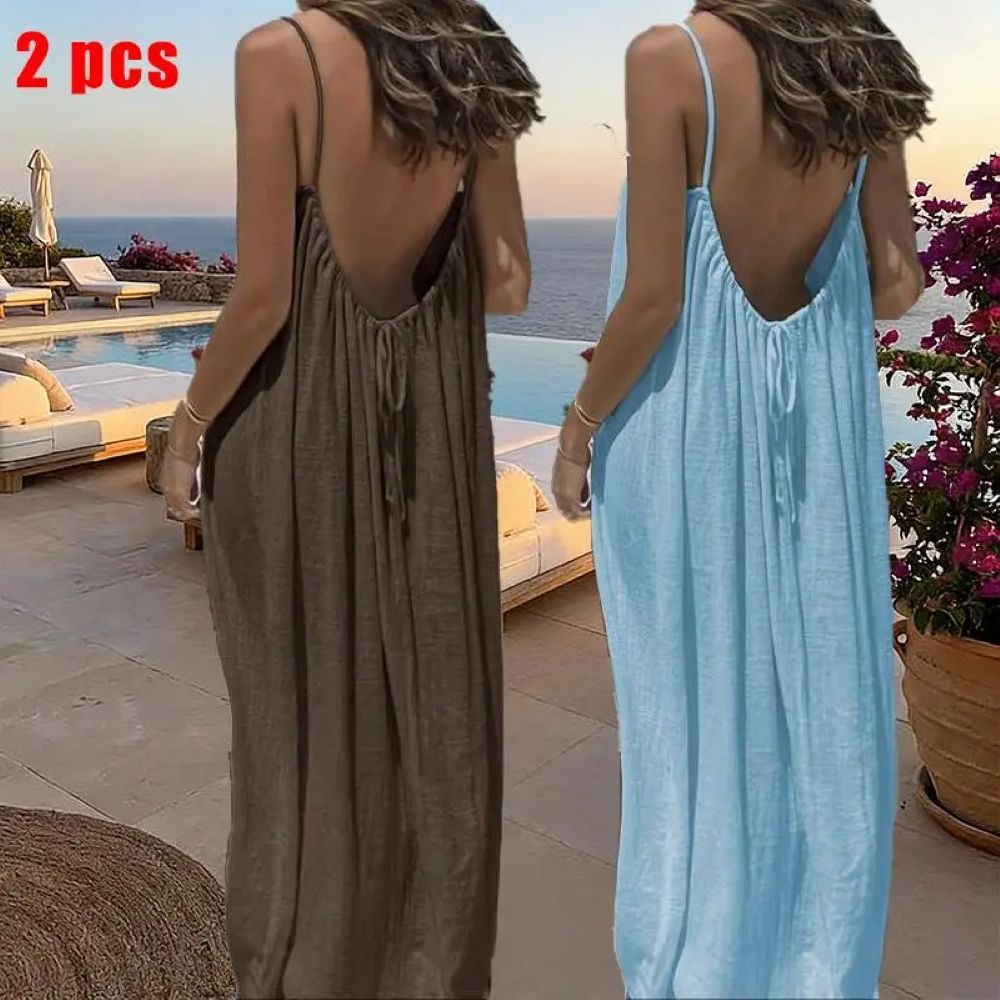 Women's Solid Color Cami Lounge Dress, Elegant Sleeveless Long Dress for Summer, Ladies Sleepwear for Indoor Wear