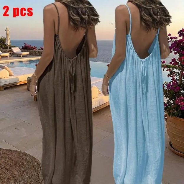 Women's Solid Color Cami Lounge Dress, Elegant Sleeveless Long Dress for Summer, Ladies Sleepwear for Indoor Wear