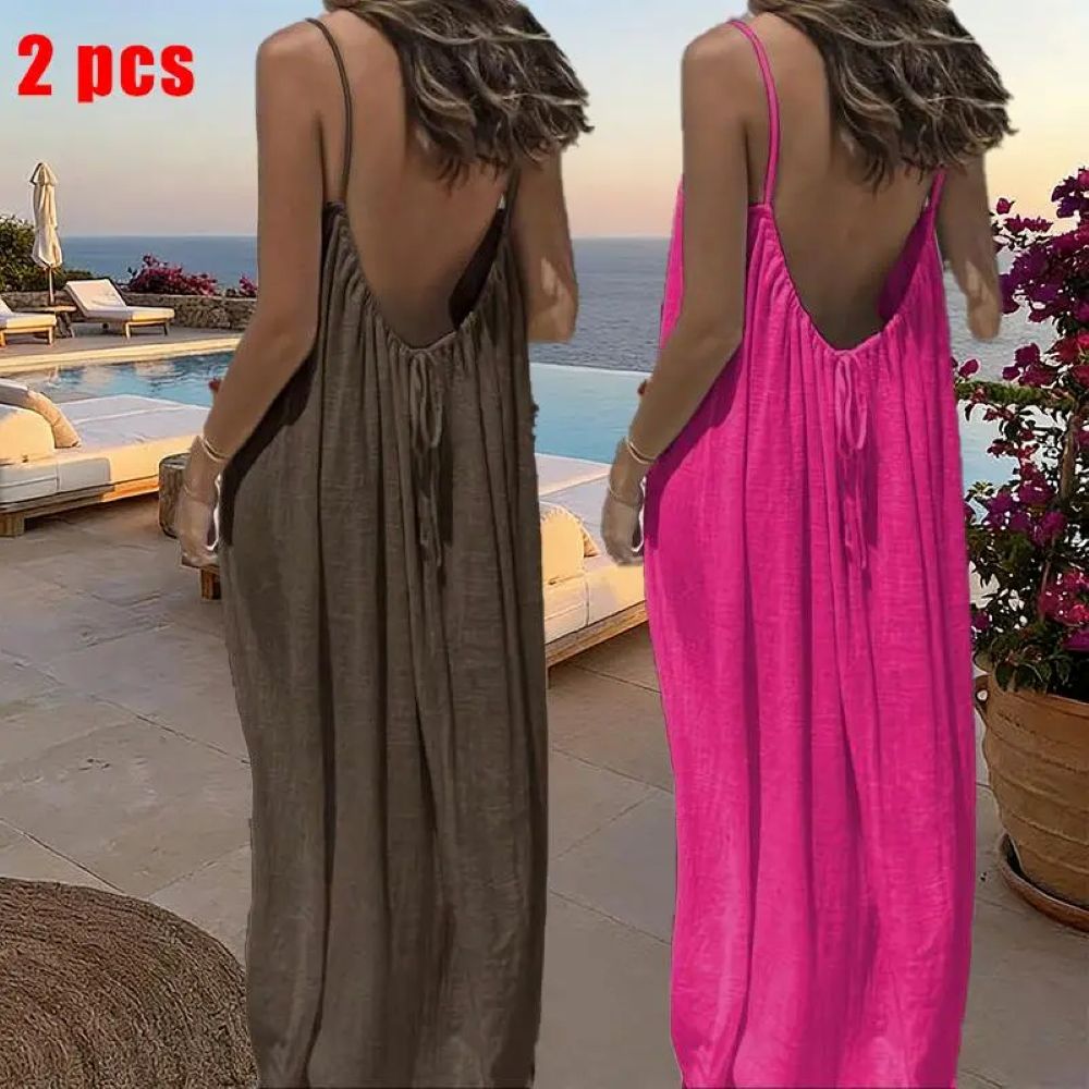 Women's Solid Color Cami Lounge Dress, Elegant Sleeveless Long Dress for Summer, Ladies Sleepwear for Indoor Wear