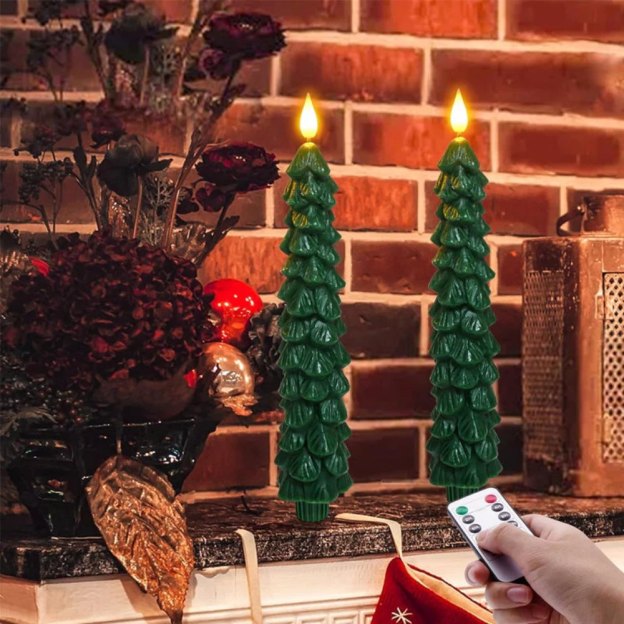Christmas Tree LED Taper Candles Flickering with Remote Timer