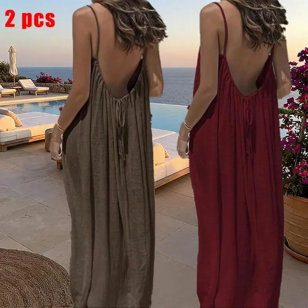 Women's Solid Color Cami Lounge Dress, Elegant Sleeveless Long Dress for Summer, Ladies Sleepwear for Indoor Wear
