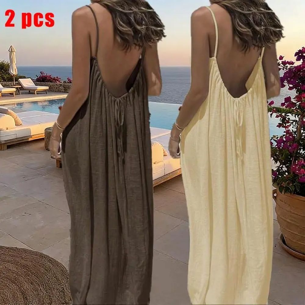 Women's Solid Color Cami Lounge Dress, Elegant Sleeveless Long Dress for Summer, Ladies Sleepwear for Indoor Wear