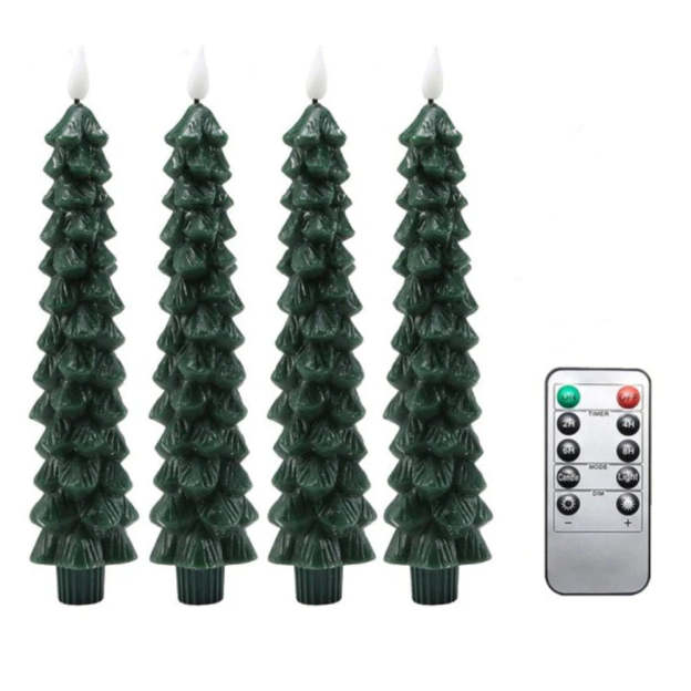 Christmas Tree LED Taper Candles Flickering with Remote Timer