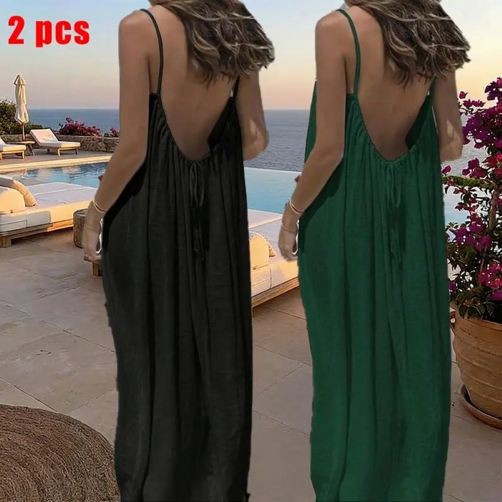 Women's Solid Color Cami Lounge Dress, Elegant Sleeveless Long Dress for Summer, Ladies Sleepwear for Indoor Wear