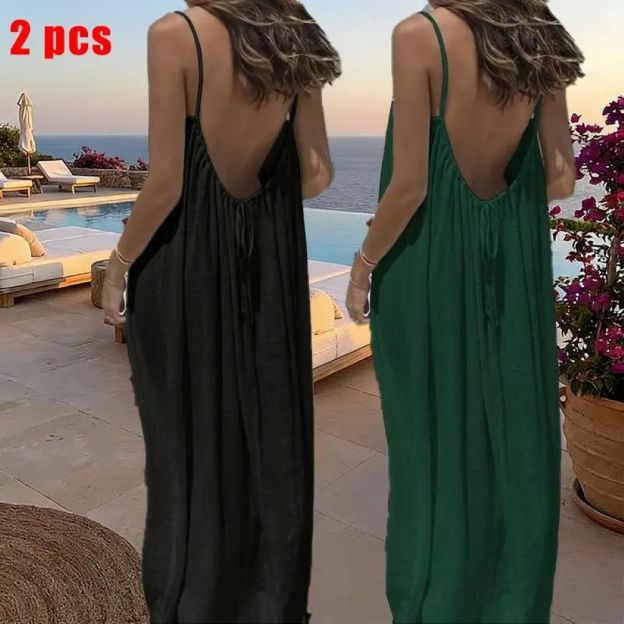 Women's Solid Color Cami Lounge Dress, Elegant Sleeveless Long Dress for Summer, Ladies Sleepwear for Indoor Wear