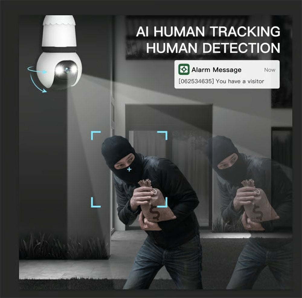 2MP Light Bulb Security Camera 2.4GHz Wireless Outdoor Indoor Camera with Night Vision