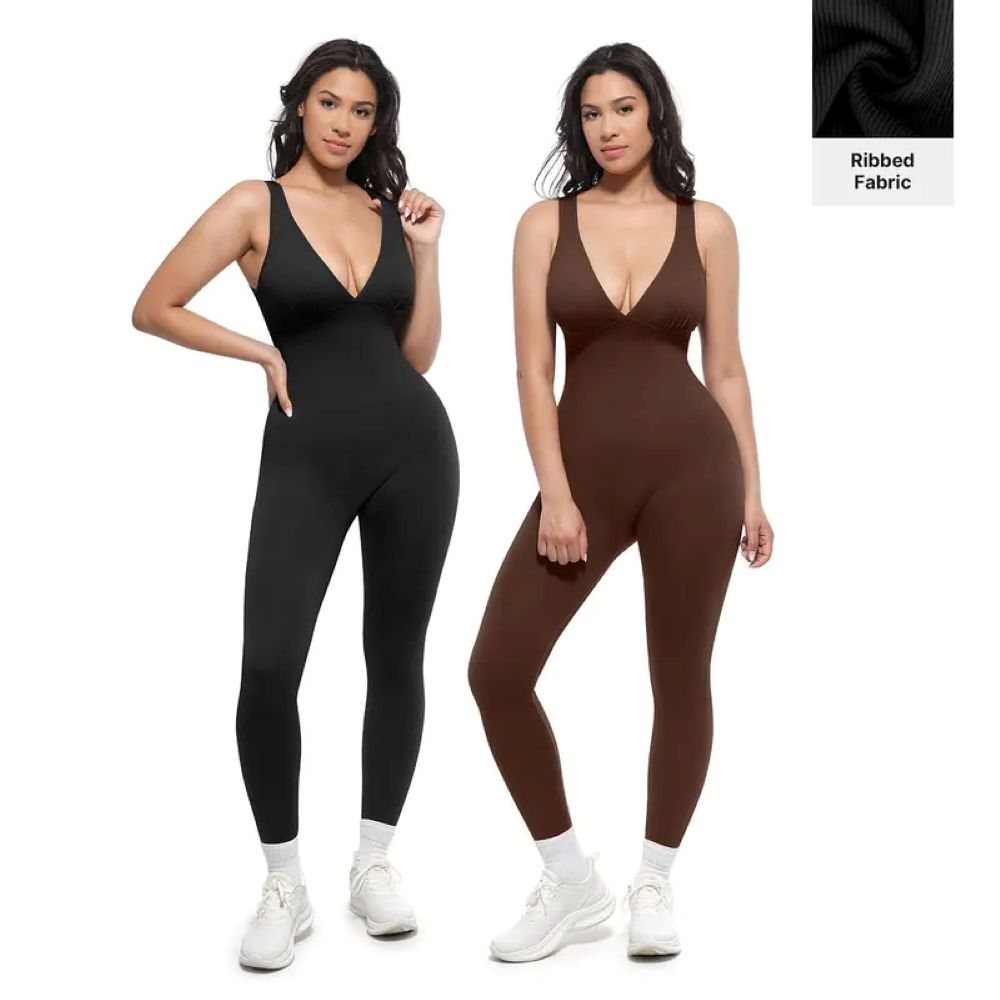 Deep V Shapewear with Chest Support Breathable High-Waisted Tummy Control Jumpsuit