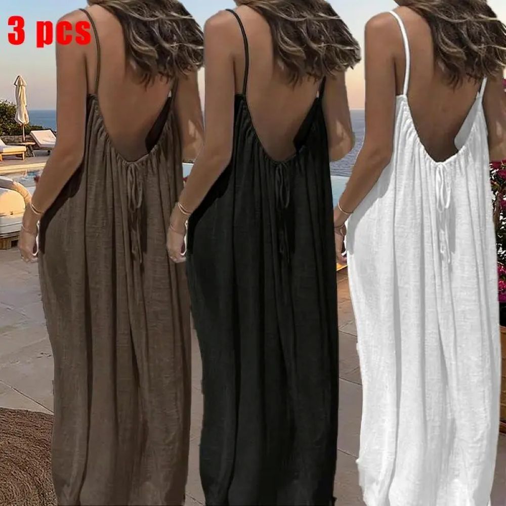 Women's Solid Color Cami Lounge Dress, Elegant Sleeveless Long Dress for Summer, Ladies Sleepwear for Indoor Wear