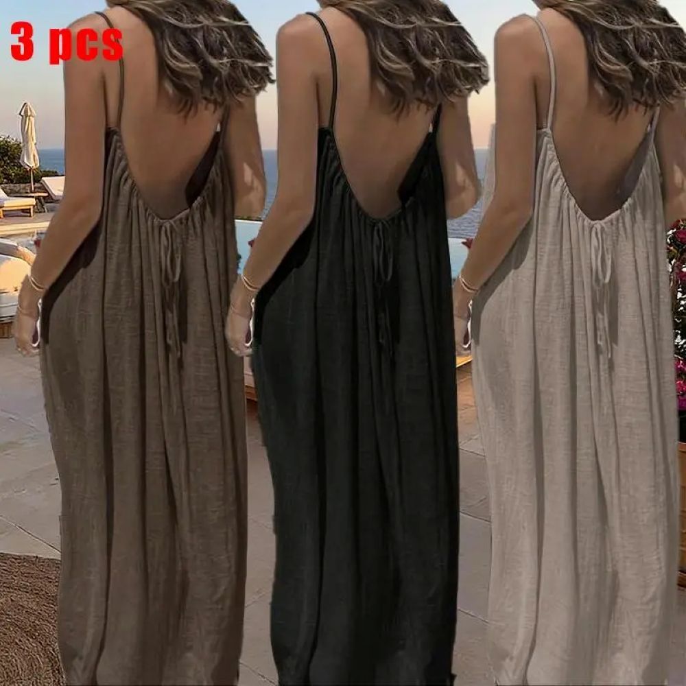 Women's Solid Color Cami Lounge Dress, Elegant Sleeveless Long Dress for Summer, Ladies Sleepwear for Indoor Wear