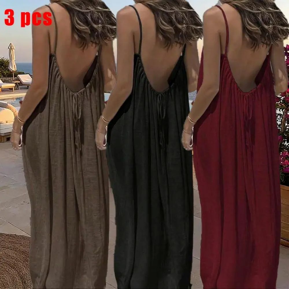 Women's Solid Color Cami Lounge Dress, Elegant Sleeveless Long Dress for Summer, Ladies Sleepwear for Indoor Wear