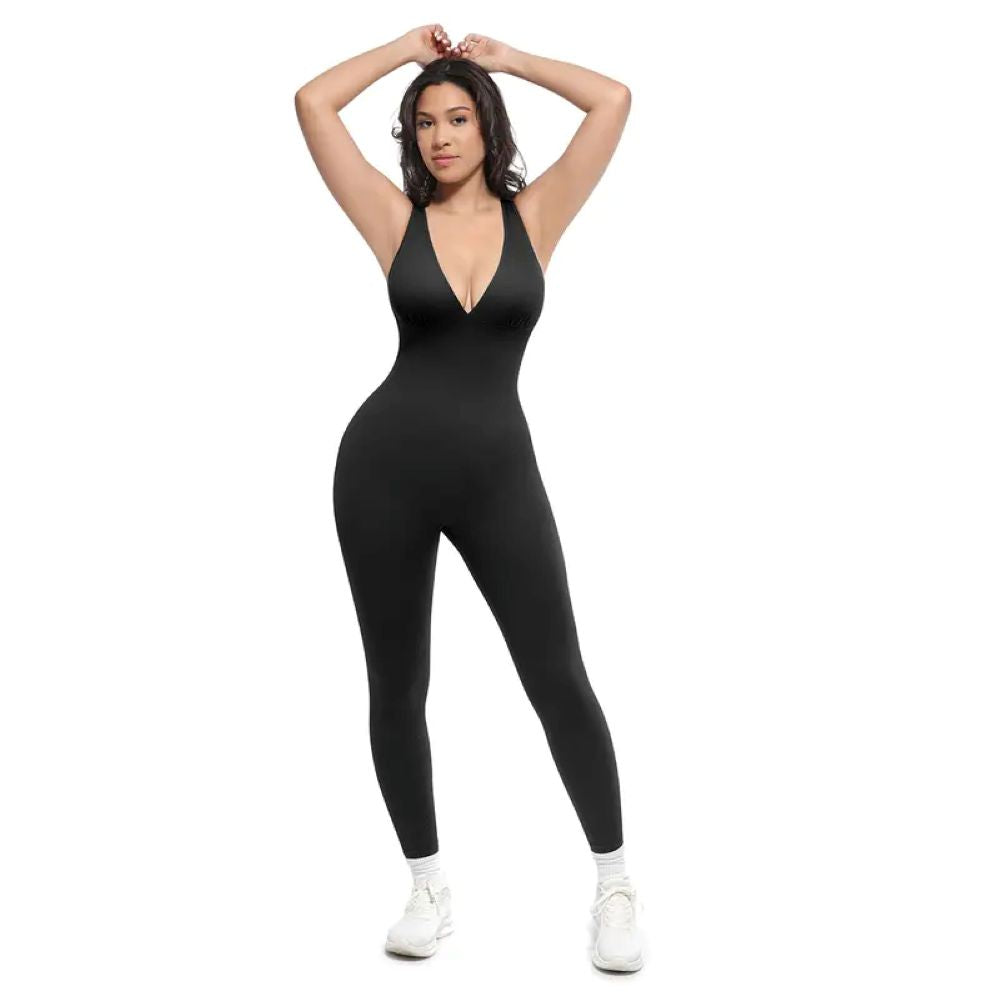 Deep V Shapewear with Chest Support Breathable High-Waisted Tummy Control Jumpsuit