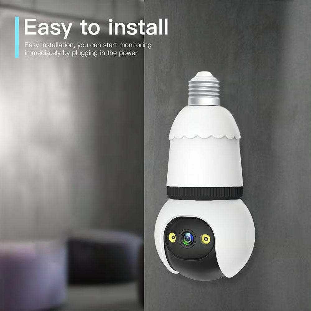 2MP Light Bulb Security Camera 2.4GHz Wireless Outdoor Indoor Camera with Night Vision