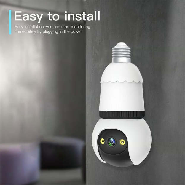 2MP Light Bulb Security Camera 2.4GHz Wireless Outdoor Indoor Camera with Night Vision