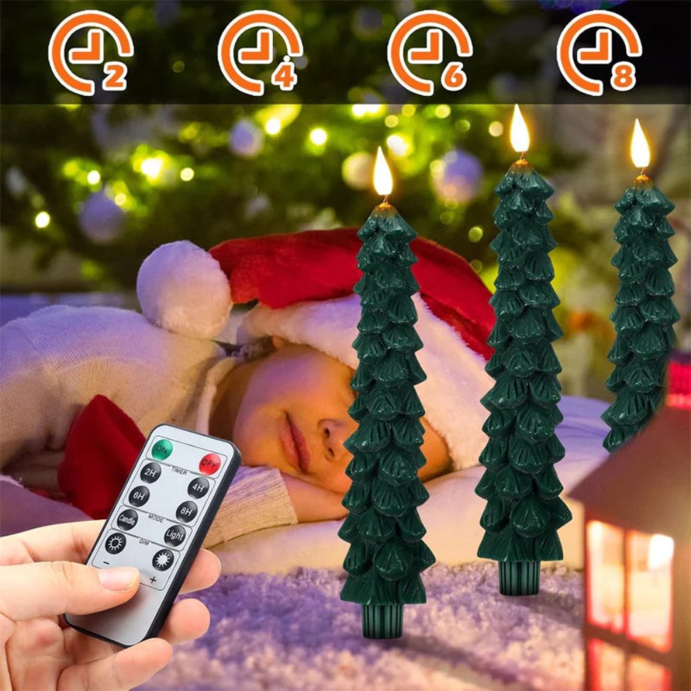 Christmas Tree LED Taper Candles Flickering with Remote Timer
