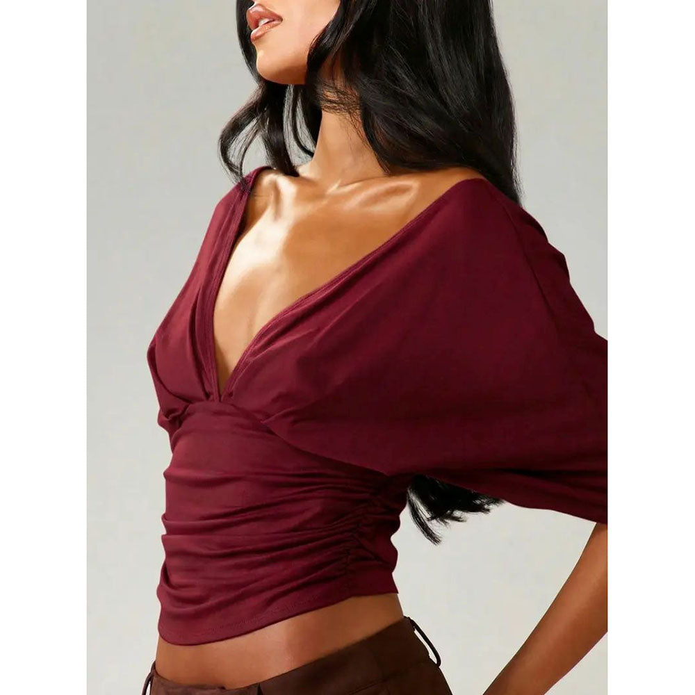 Women’s V-Neck Backless Bodycon Top – Slim Fit Sexy Summer Tee