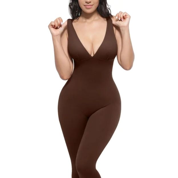 Deep V Shapewear with Chest Support Breathable High-Waisted Tummy Control Jumpsuit