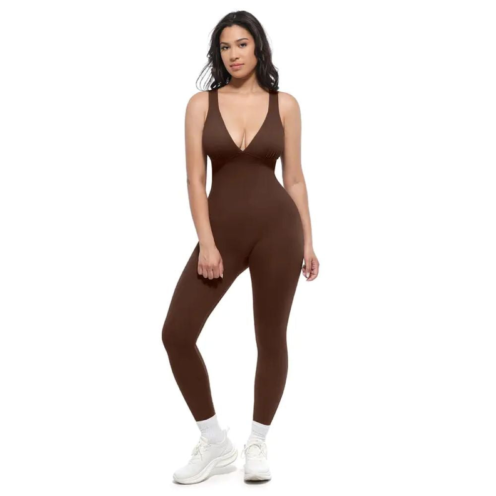 Deep V Shapewear with Chest Support Breathable High-Waisted Tummy Control Jumpsuit