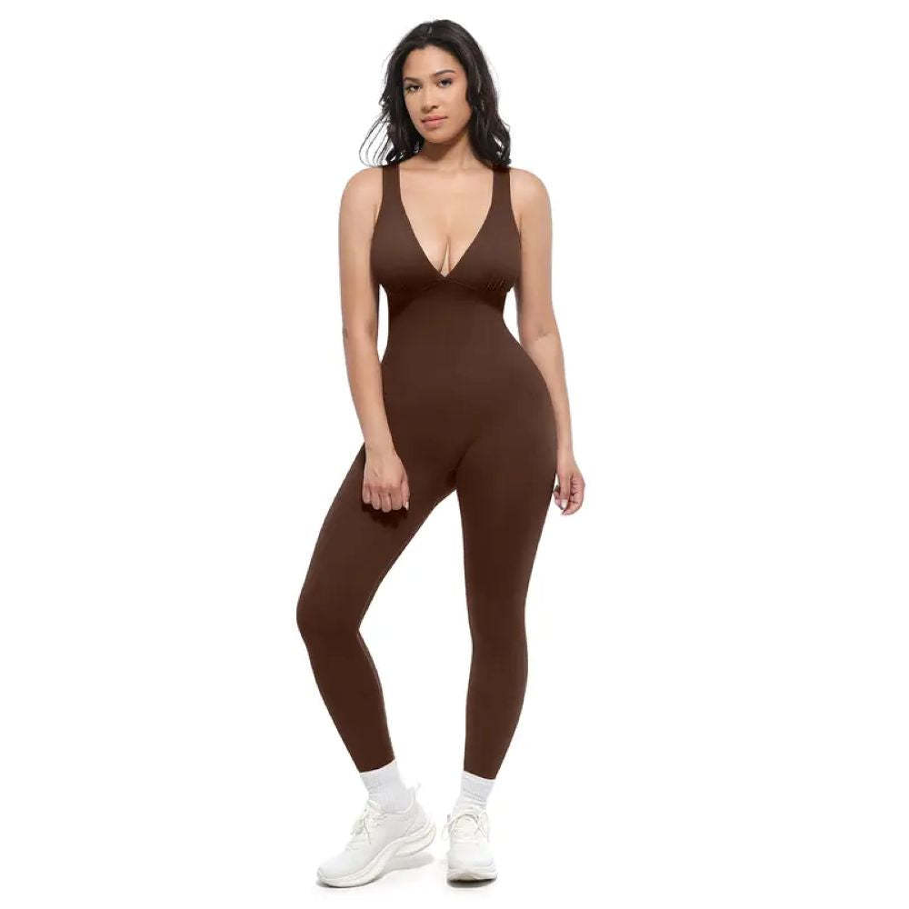 Deep V Shapewear with Chest Support Breathable High-Waisted Tummy Control Jumpsuit