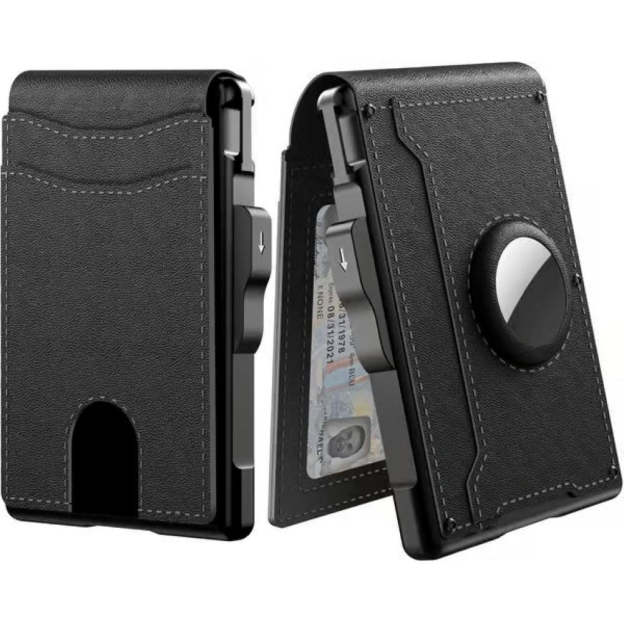Men’s Slim Leather Wallet With Pop-Up Aluminum Card Case & Money Clip