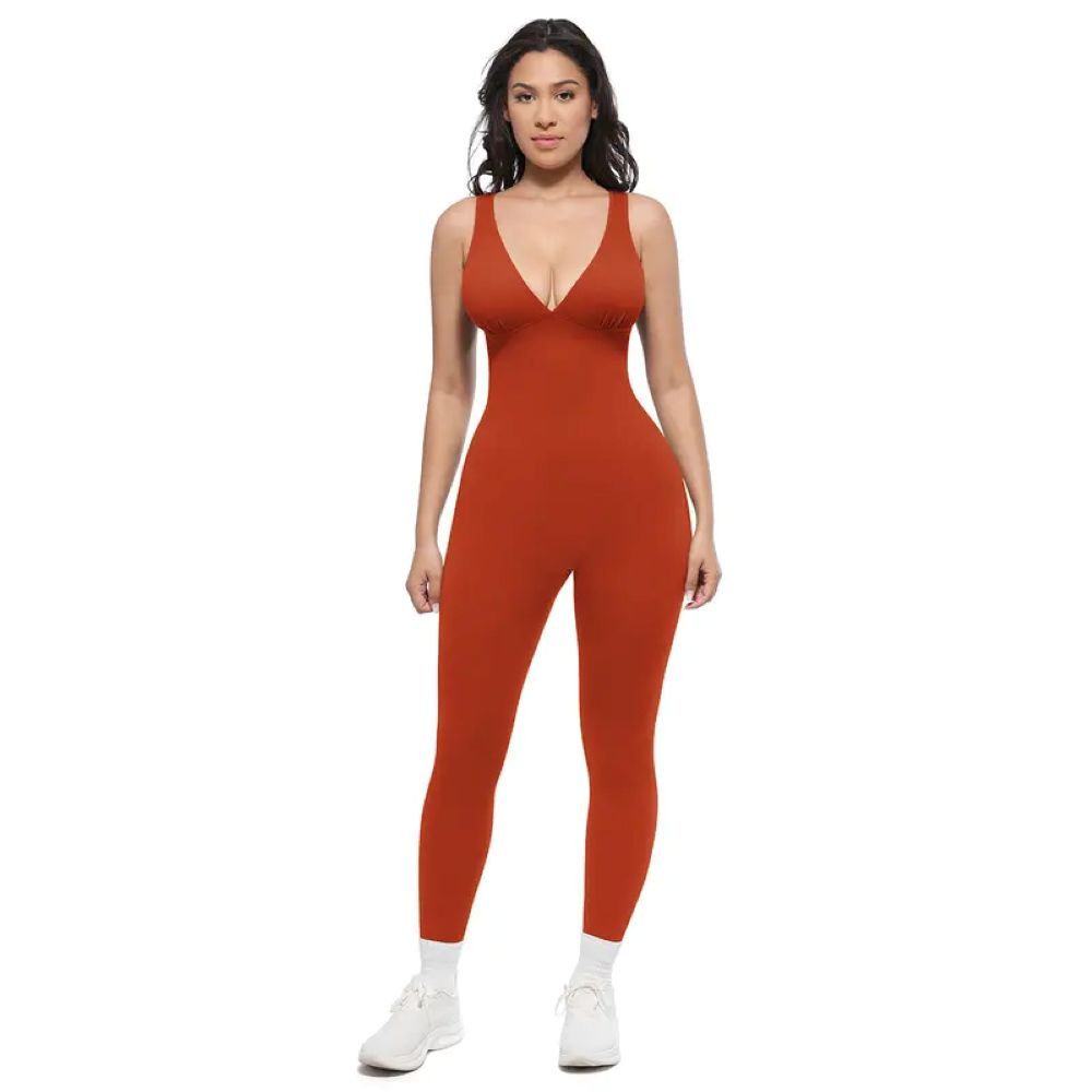 Deep V Shapewear with Chest Support Breathable High-Waisted Tummy Control Jumpsuit