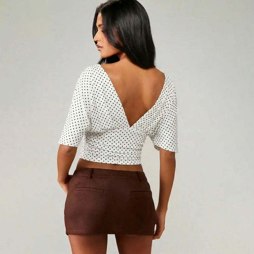 Women’s V-Neck Backless Bodycon Top – Slim Fit Sexy Summer Tee