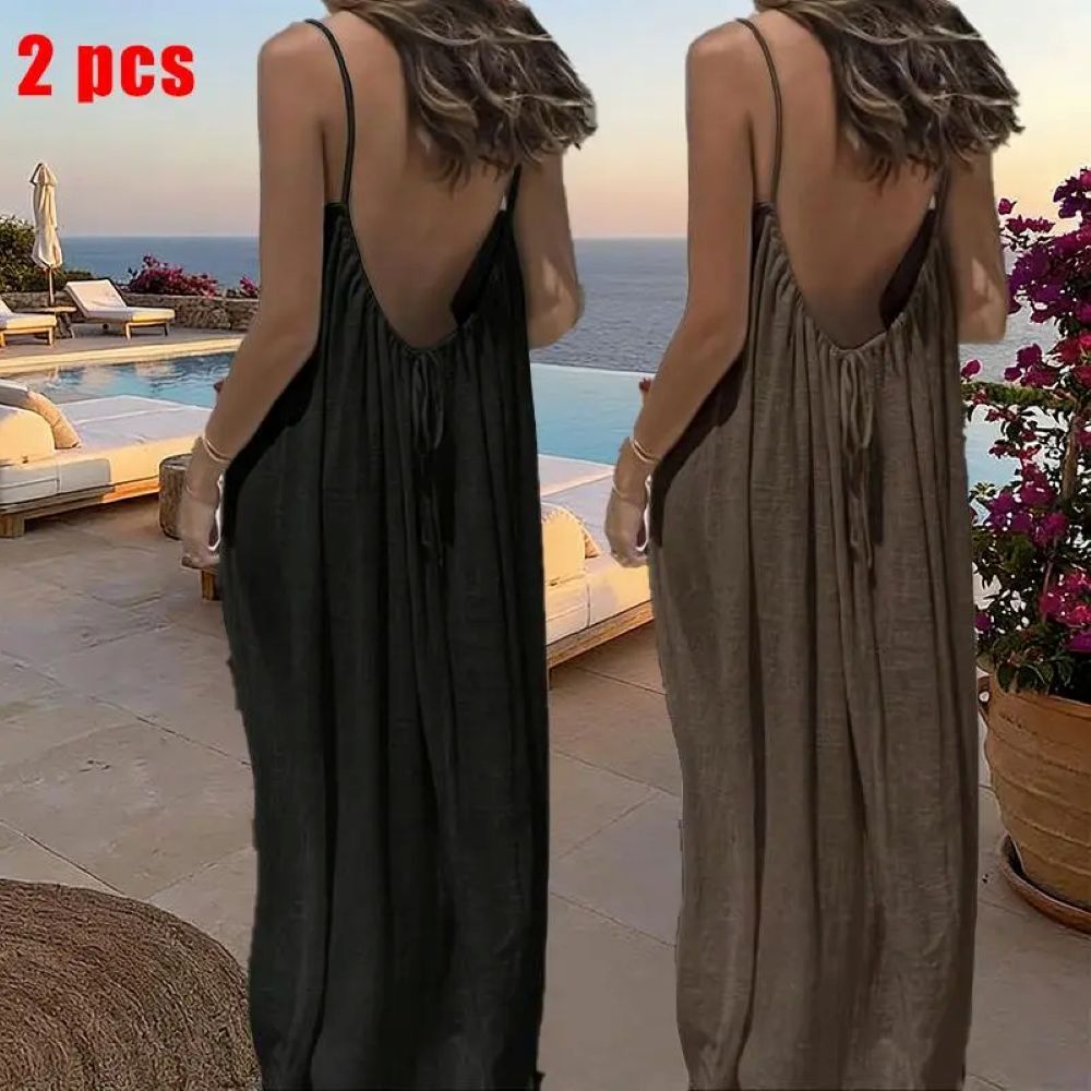 Women's Solid Color Cami Lounge Dress, Elegant Sleeveless Long Dress for Summer, Ladies Sleepwear for Indoor Wear