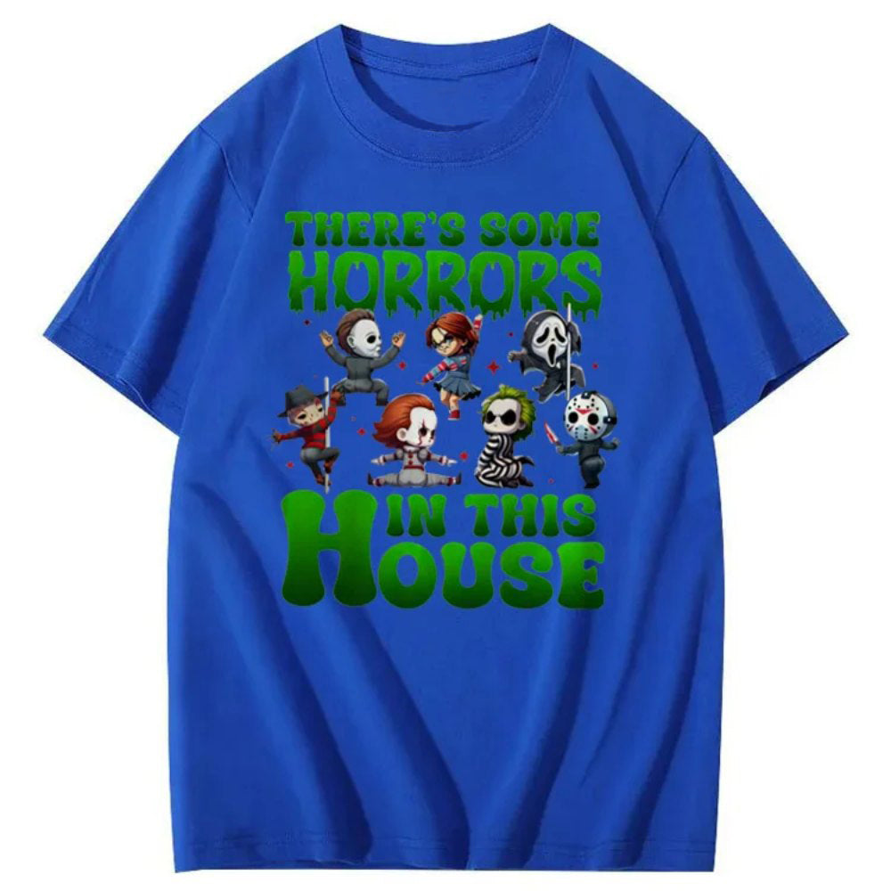 There's Some Horros In This House Pattern Print  T-Shirt