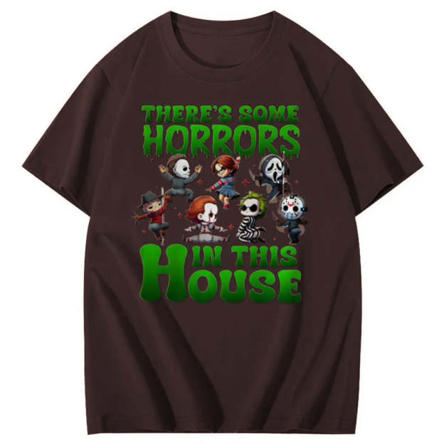 There's Some Horros In This House Pattern Print  T-Shirt
