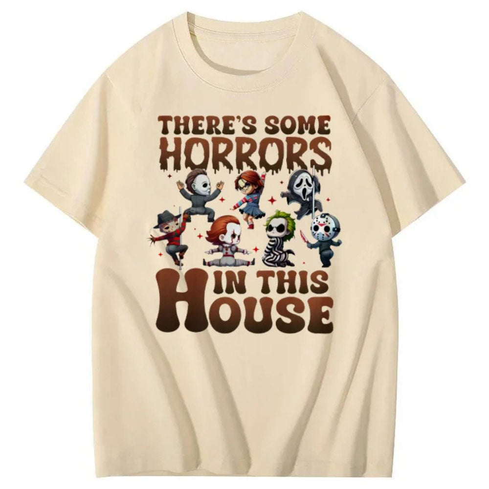 There's Some Horros In This House Pattern Print  T-Shirt