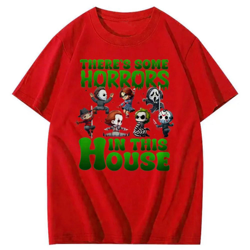 There's Some Horros In This House Pattern Print  T-Shirt