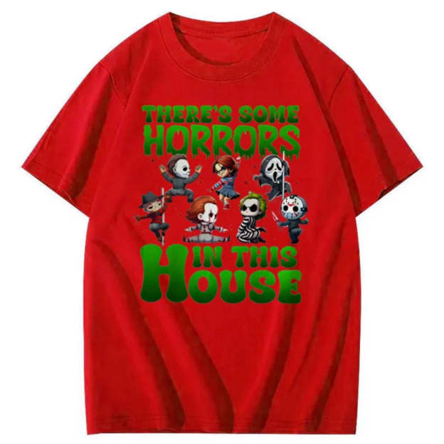 There's Some Horros In This House Pattern Print  T-Shirt