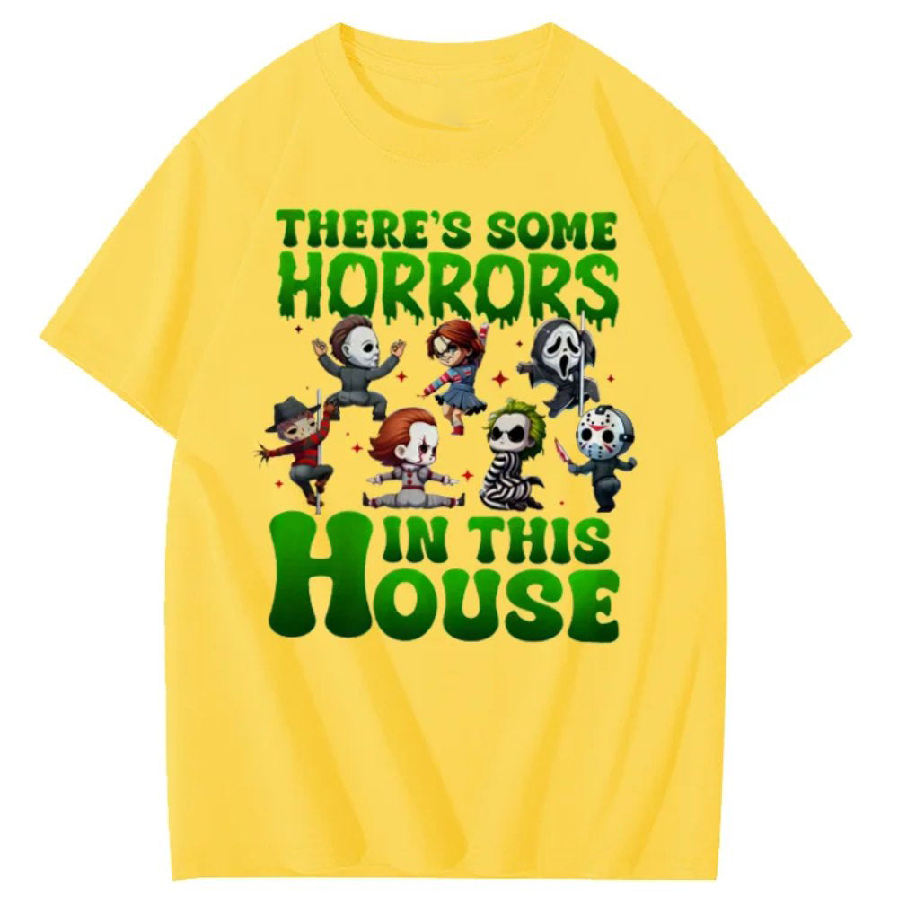 There's Some Horros In This House Pattern Print  T-Shirt