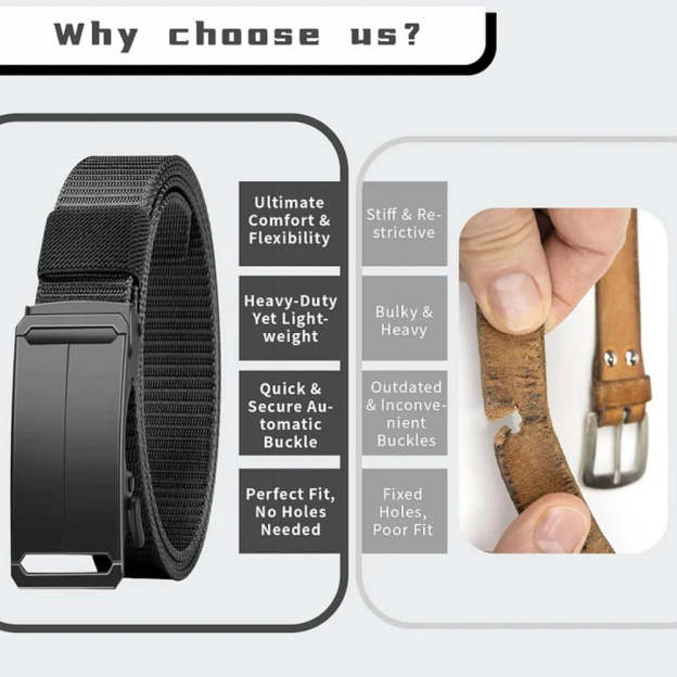 Stretch-Fit Tactical Belt – Ultra-Light Ratchet Web Belt for Outdoor, Work & EDC