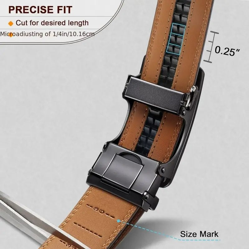 Leather Ratchet Belt With Adjustable Buckle