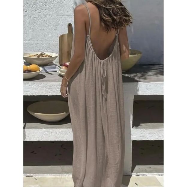 Women's Solid Color Cami Lounge Dress, Elegant Sleeveless Long Dress for Summer, Ladies Sleepwear for Indoor Wear