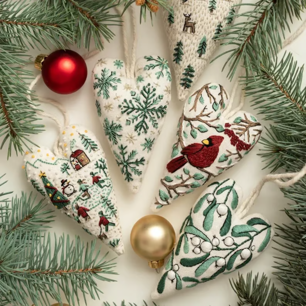 💖DIY Heart Shaped Hand Embroidered Christmas Finished product/DIY material kit