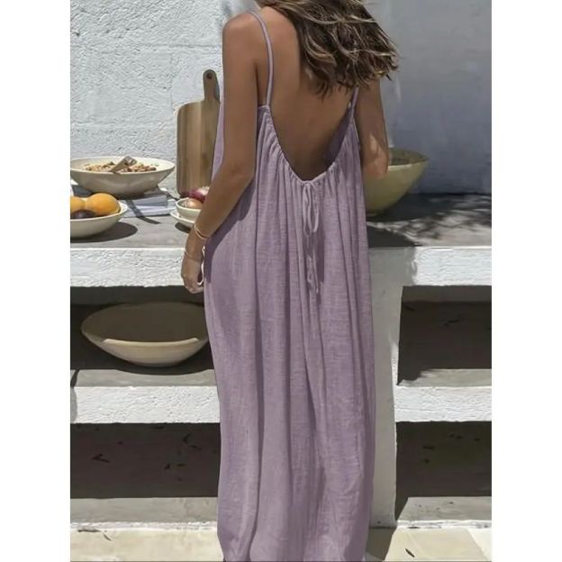 Women's Solid Color Cami Lounge Dress, Elegant Sleeveless Long Dress for Summer, Ladies Sleepwear for Indoor Wear
