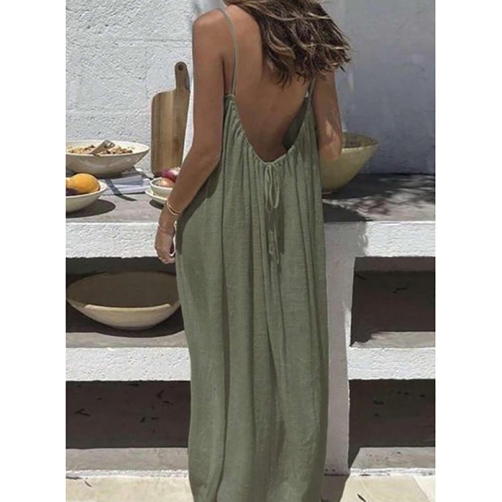 Women's Solid Color Cami Lounge Dress, Elegant Sleeveless Long Dress for Summer, Ladies Sleepwear for Indoor Wear