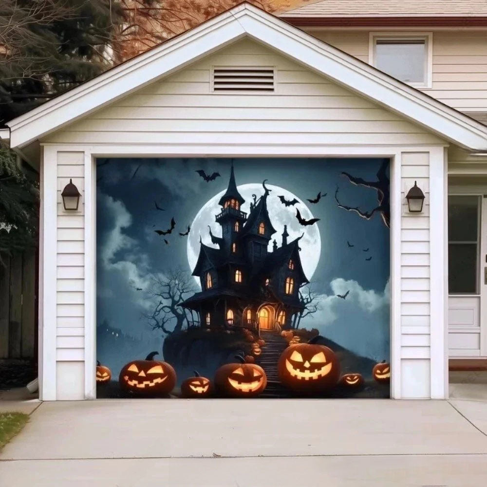 Haunted House Halloween Garage Door Covers D458