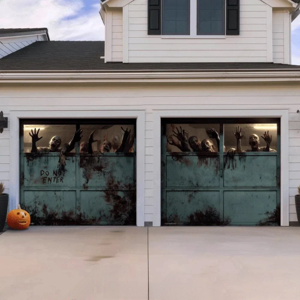Zombie Breach Halloween Garage Door Covers D453