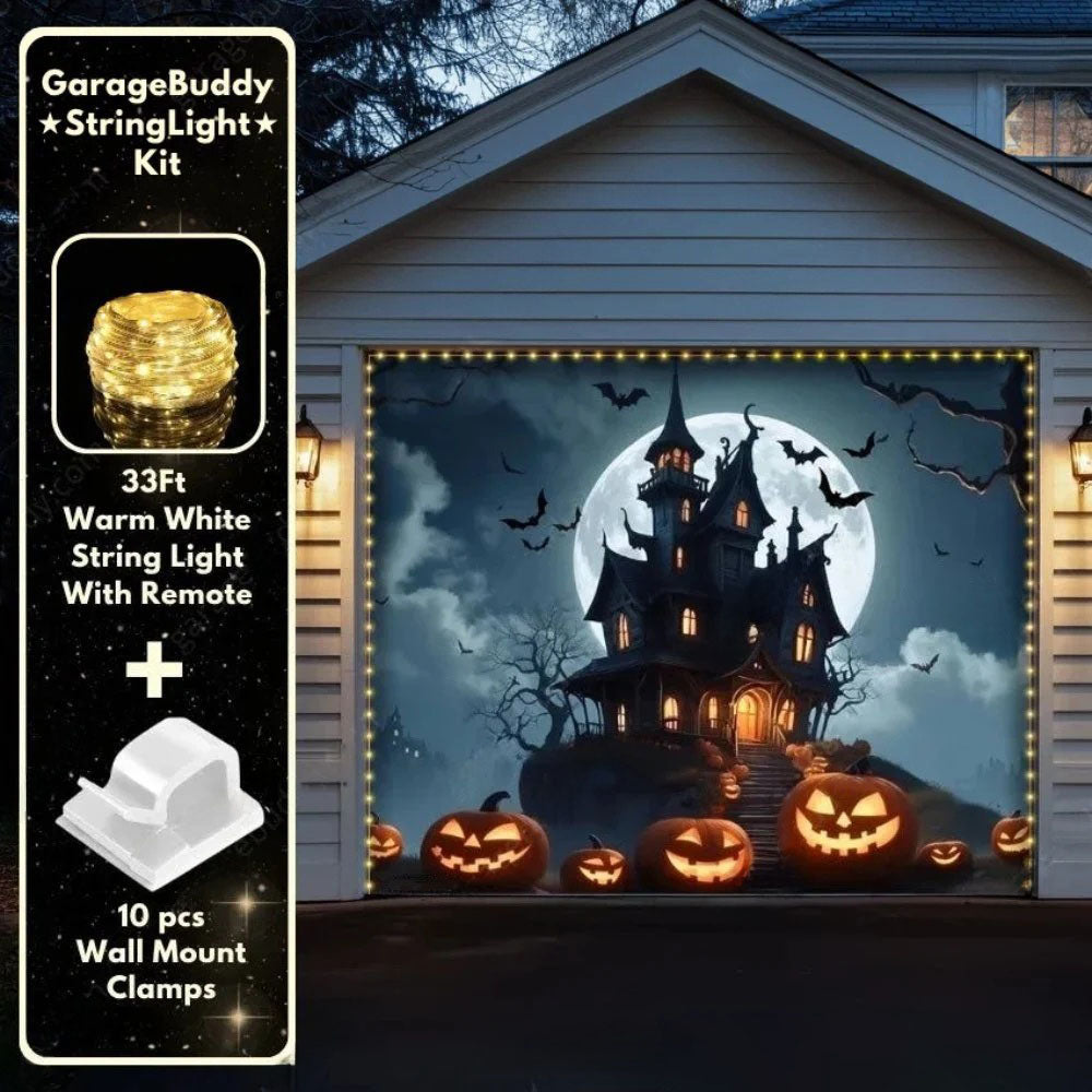 Haunted House Halloween Garage Door Covers D458