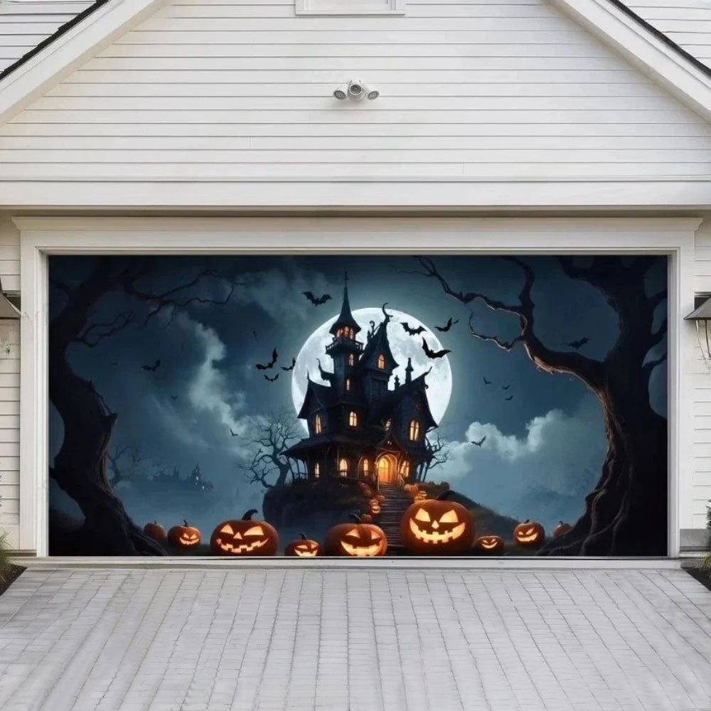 Haunted House Halloween Garage Door Covers D458