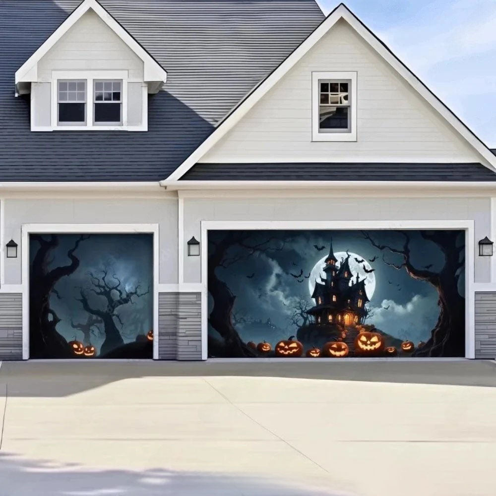 Haunted House Halloween Garage Door Covers D458