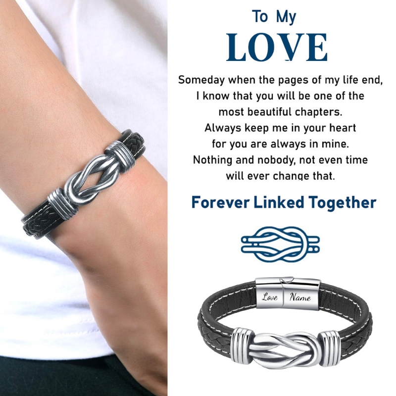 Forever Linked Together Braided Leather Bracelet - To My Love