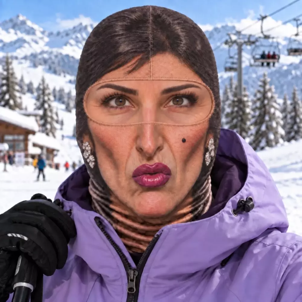 Stretchy ski mask styled with ski goggles for winter sports