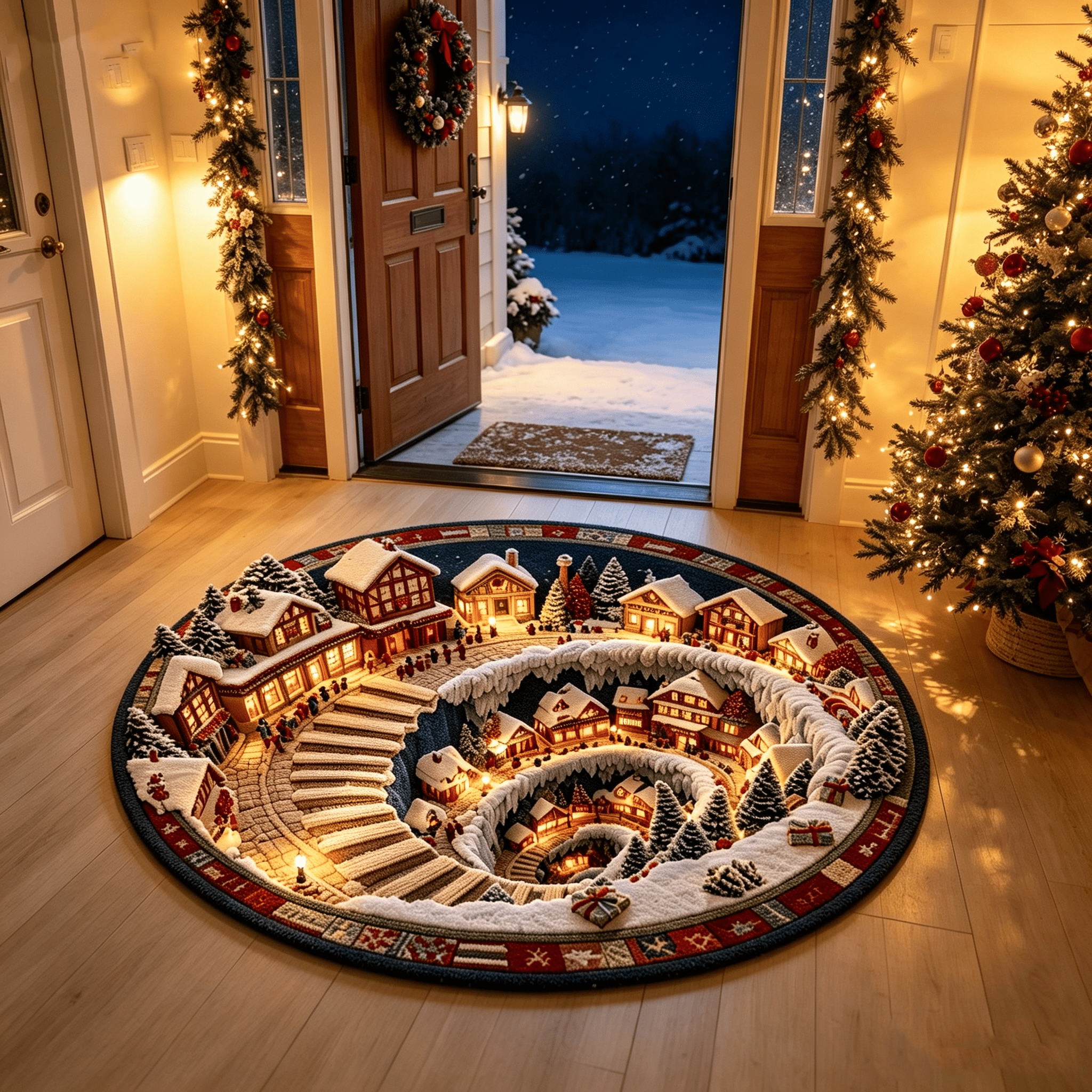 Christmas Village Round Rug