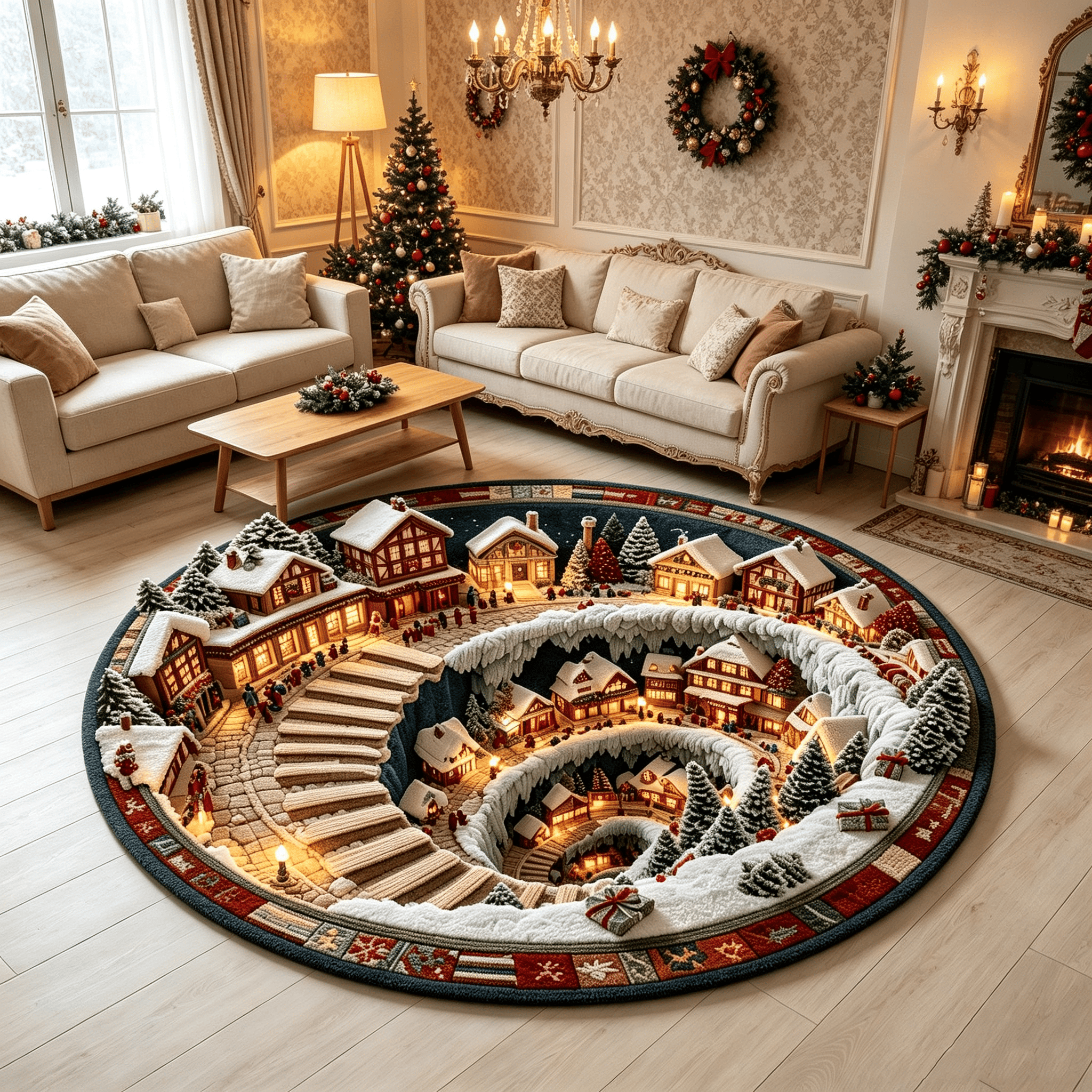 Christmas Village Round Rug