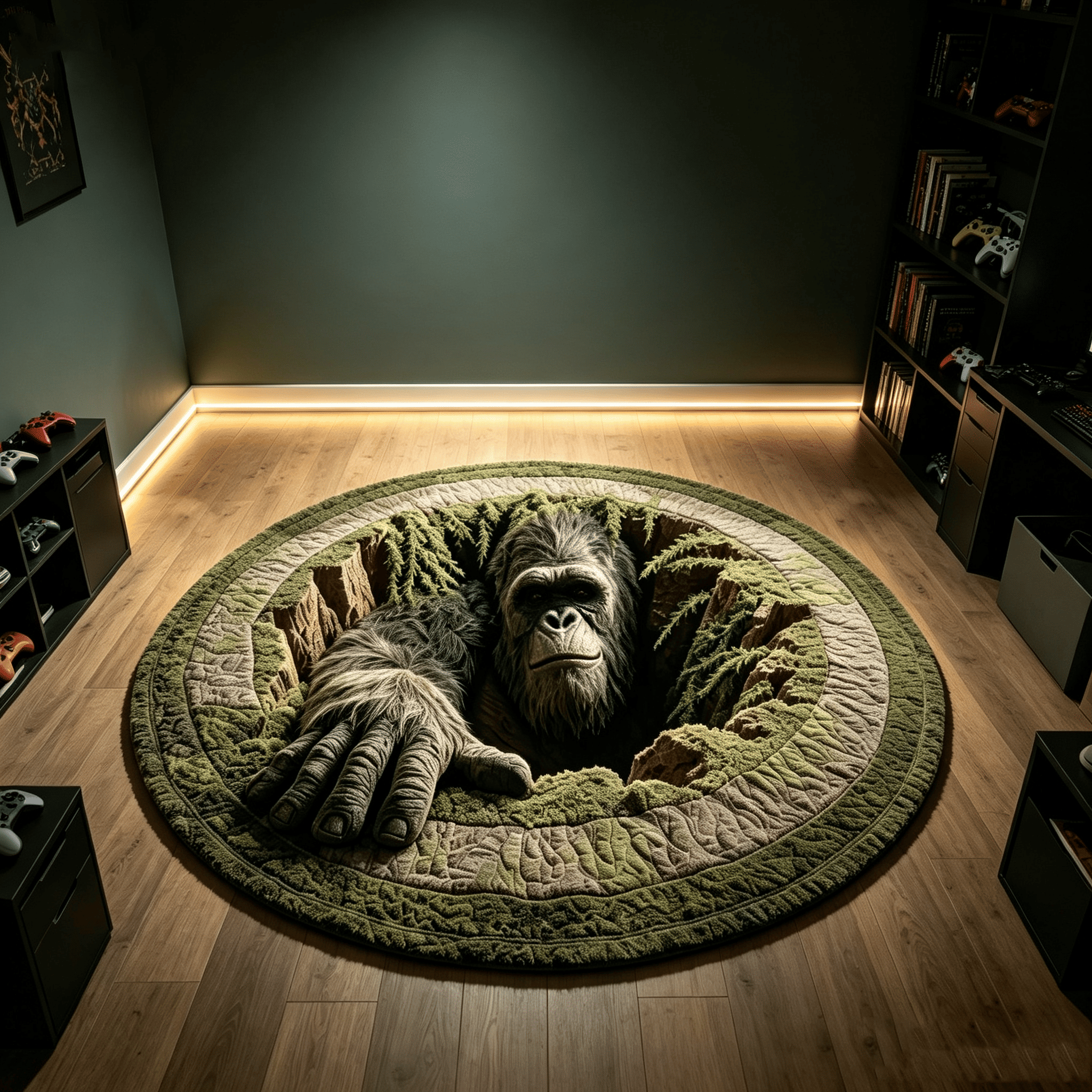 Bigfoot Underground Hole 3D Illusion Round Rug