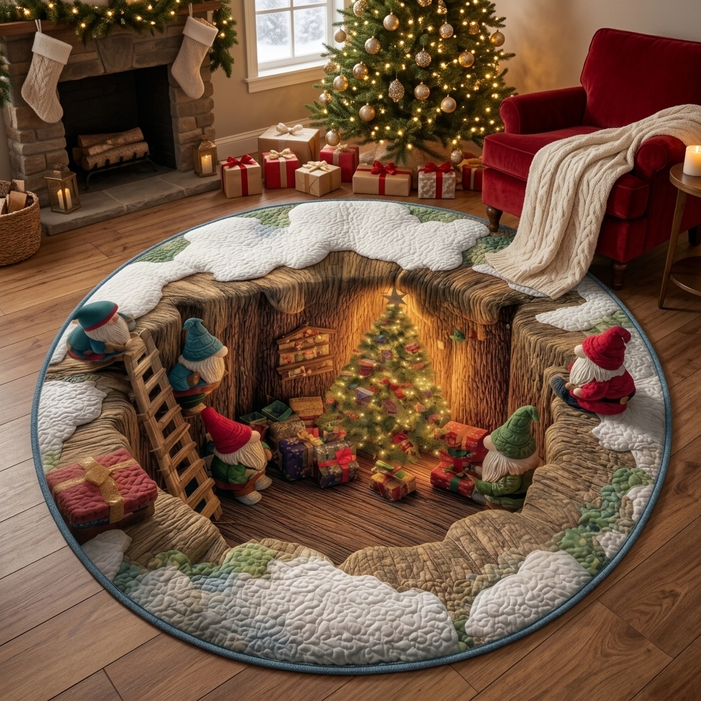 Magical Christmas Gnome Round Rug