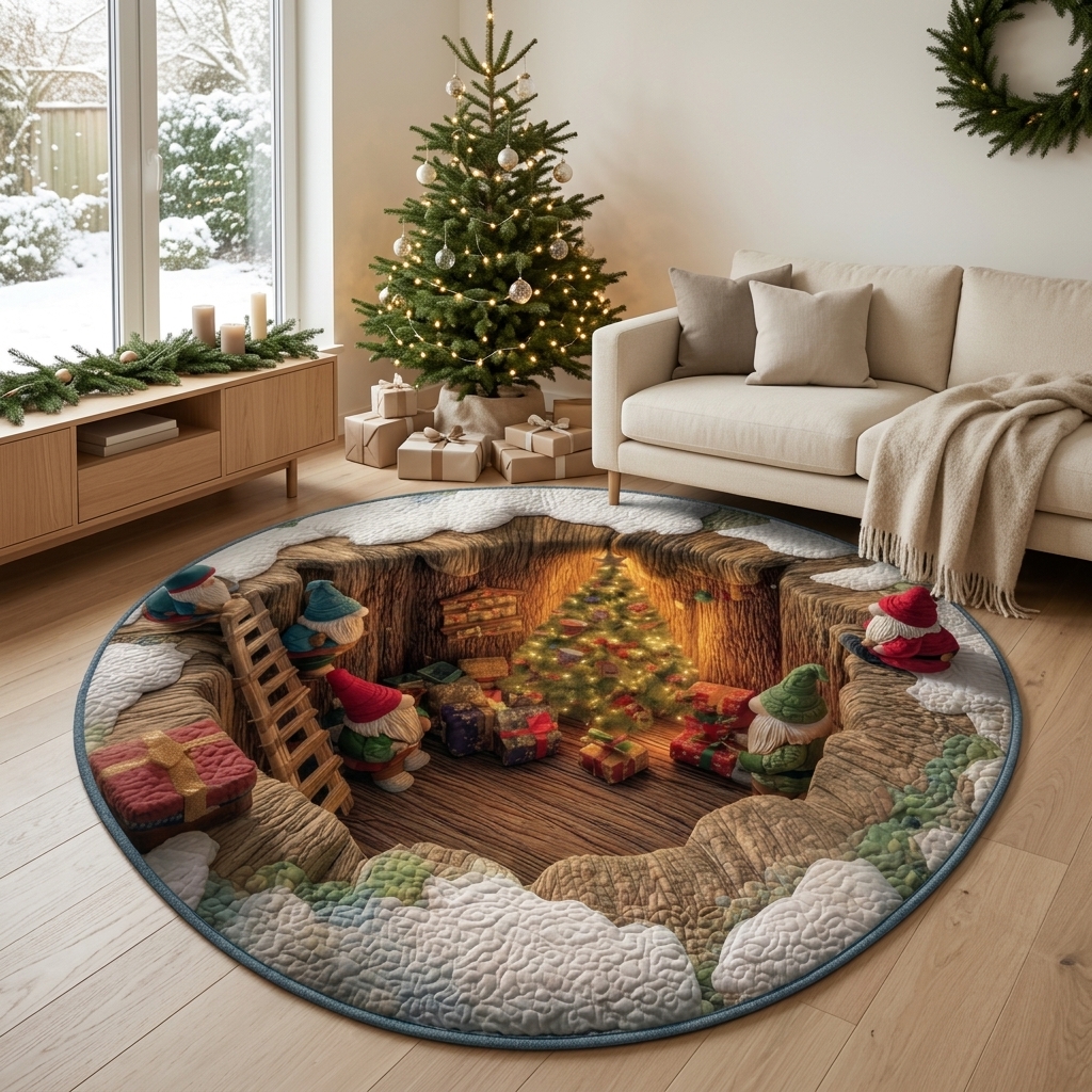 Magical Christmas Gnome Round Rug